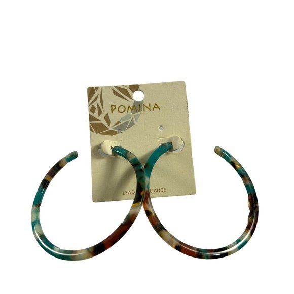 Pomina Womens Earrings Acrylic Post Hoops Tortoise Shell Pattern New on Card - Picture 1 of 5